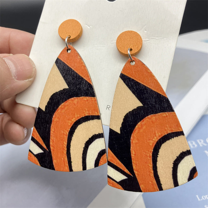 Wholesale Bohemian Lacquered Colorful Striped Wooden Earrings